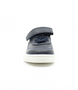 Navy boys’ synthetic leather casual sneaker with lace‑up front, hook‑and‑loop strap and contrast heel patch.