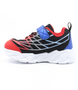 Navy/Red boys’ light‑up sneaker with hook‑and‑loop strap, elastic laces and cushioned sole.