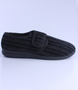 Black men’s ribbed fabric closed‑back slipper with hook‑and‑loop strap and cushioned footbed.