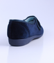 Navy women’s velour closed‑back slipper with hook‑and‑loop strap and cushioned footbed.