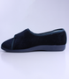 Navy women’s velour closed‑back slipper with hook‑and‑loop strap and cushioned footbed.