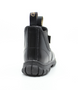 Black kids’ leather ankle boot with elastic gussets, pull tabs and durable outsole.