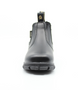 Black kids’ leather ankle boot with elastic gussets, pull tabs and durable outsole.