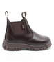 Brown kids’ leather ankle boot with elastic gussets, pull tabs and durable outsole.