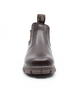 Brown kids’ leather ankle boot with elastic gussets, pull tabs and durable outsole.