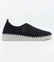 Deep Ocean women’s nubuck perforated slip‑on with scalloped pattern, contrast stitching and cushioned sole.