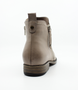 Dark Stone women’s leather ankle boot with dual side zips, detailed stitching and low stacked heel.