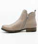 Dark Stone women’s leather ankle boot with dual side zips, detailed stitching and low stacked heel.