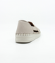 Silver/Grey women’s leather perforated slip‑on with floral pattern, elastic gussets and cushioned sole.