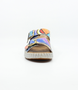Multi women’s leather slide sandal with twin buckle straps and stitched platform sole.