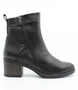 Black women’s leather ankle boot with side zip, rounded toe and mid‑height block heel.