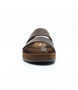 Brown men’s leather slide sandal with twin hook‑and‑loop straps and cushioned footbed.