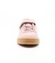 Pink kids' man-made sports sneaker with suede-effect panels, hook-and-loop strap and caramel sole.