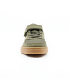 Khaki kids' man-made sports sneaker with suede-effect panels, hook-and-loop strap and caramel sole.