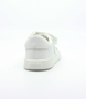White kids' faux-leather barefoot trainer with hook-and-loop straps and reinforced toe cap.