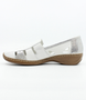 Weiss women's leather slip-on shoe with cut-out detailing, metallic heel counter and cushioned footbed.