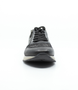 Schwarz women's leather sneaker with mixed textures, side zipper and cushioned footbed.