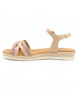 Nude girls' leather sandal with crossover straps, woven detailing, buckle fastening and cushioned footbed.