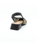 Black women's woven leather slingback shoe with pointed toe, low block heel and cushioned footbed.