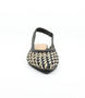 Black women's woven leather slingback shoe with pointed toe, low block heel and cushioned footbed.