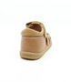 Caramel unisex leather sandal with closed heel, woven straps and hook-and-loop fastening.