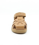 Caramel unisex leather sandal with closed heel, woven straps and hook-and-loop fastening.