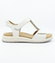 White women's leather comfort sandal with adjustable straps, padded insoles and flexible rubber sole.