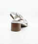 White Silver women's leather sandal with crossover straps, padded insoles and block heel.