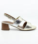 Platinum Silver women's leather sandal with crossover straps, padded insoles and block heel.