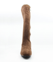 Chocolate women's mid-calf stretch suede boot with rounded toe and block heel.