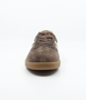 Chocolate Beige women's leather lace-up sneaker with twin side stripes and flexible sole.