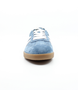 Denim White women's leather lace-up sneaker with twin side stripes and flexible sole.