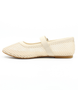 Beige women's mesh-lace Mary-Jane flat with buckle strap and cushioned insole.