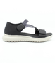 Black women's elastic strap sandal with adjustable fastening, padded insole and flexible outsole.