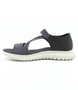 Black women's elastic strap sandal with adjustable fastening, padded insole and flexible outsole.