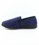 Navy men's ribbed fabric closed-back slipper with twin gussets and non-slip sole.