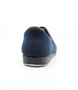 Navy Brown men's textured fabric closed-back slipper with brown trim and flexible sole.
