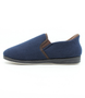 Navy Brown men's textured fabric closed-back slipper with brown trim and flexible sole.