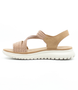 Tan women's Y-back elastic sandal with double adjustable straps and cushioned sole.