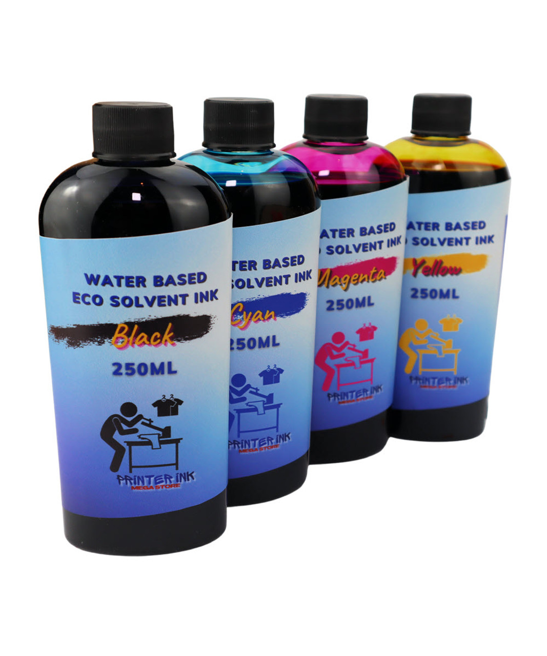 Water Based Eco Solvent Ink 4- 250ml bottles for Epson WorkForce WF-7010 WF-7510 WF-7520 printers