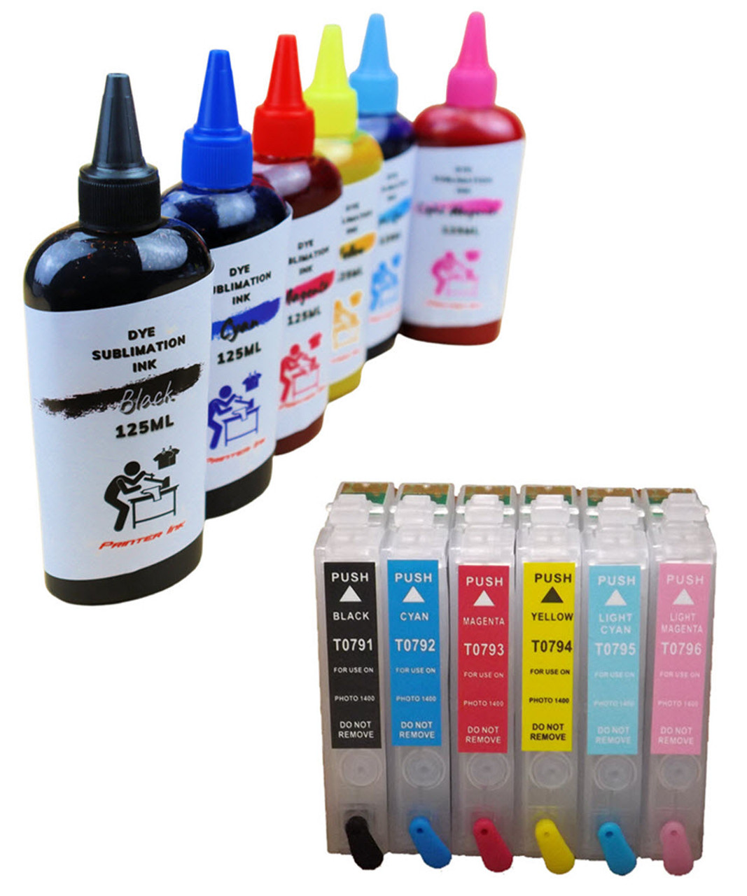 Refillable Ink Cartridges with auto reset chips Dye Sublimation Ink 6-125ml bottles for Epson Artisan 1430 Printer