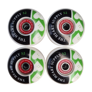 The Heart Supply 52mm 99a Skateboard Wheels + Abec 7 Bearings - White/Green The Heart Supply 52mm 99a Skateboard Wheels + Abec 7 Bearings - White/Green
