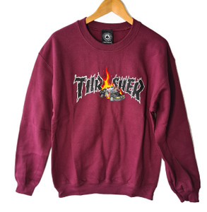 Thrasher Skateboard Magazine Cop Car Crew Sweatshirt - Burgundy