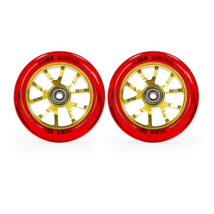 Slamm 110mm 88A V- Ten II Ghost Metal Core Stunt Scooter Wheels - Red/Gold Slamm 110mm 88A V- Ten II Ghost Metal Core Stunt Scooter Wheels - Red/Gold