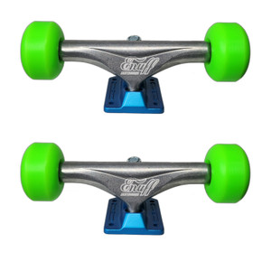 Enuff X Mini Logo Skateboard Undercarriage - Trucks Wheels Bearings - Green/Blue Enuff X Mini Logo Skateboard Undercarriage - Trucks Wheels Bearings - Green/Blue