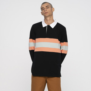 Santa Cruz Longsleeve Polo - Vista Strip L/S Polo - Washed Black