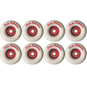 Rookie 82a 58mm Quad Roller Skate Wheels + Bones Reds Bearings - Set Of 8 - Indoor/Outdoor - White/Red