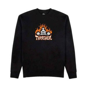 Thrasher Skateboard Magazine Who Cares Crew Sweatshirt  - Black