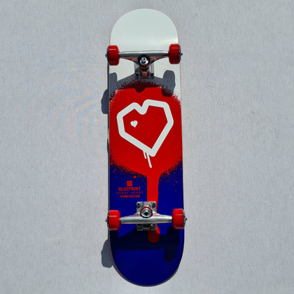 Blueprint Heart Complete Skateboard - 8 Inch - Blue/Red
