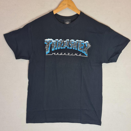 Thrasher Skateboard Magazine Black Ice Tee - Black